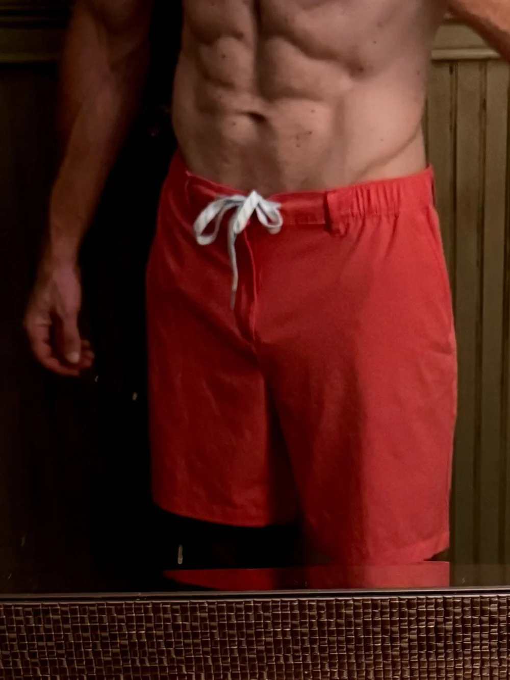 Used gym chubbies Red Swim Board Shorts with White Drawstring